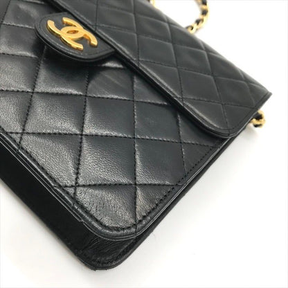 Chanel Quilted CC Logo Push Lock Lamb Leather Chain Shoulder Bag Black Purse