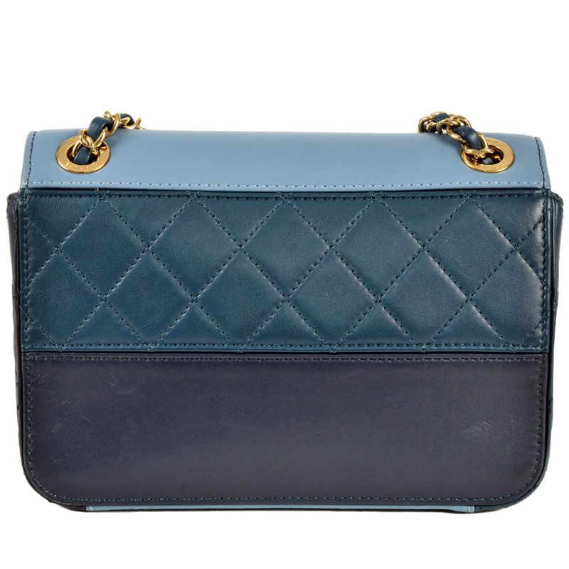 Chanel Matelasse Flap Chain Shoulder Bag Lambskin Blue Gold Hardware
