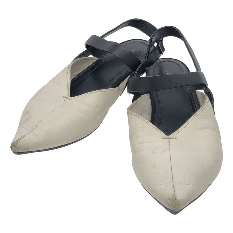 Celine Phoebe Period Leather Flat Mule Sandals White 36.5