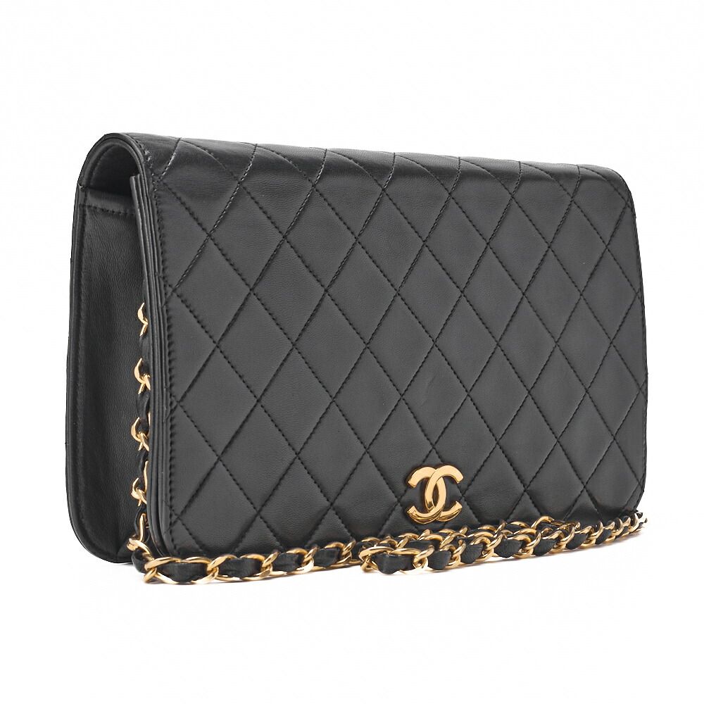 Chanel Chain Shoulder Bag Matelasse Push Lock Lambskin Black Gold Hardware