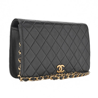 Chanel Chain Shoulder Bag Matelasse Push Lock Lambskin Black Gold Hardware