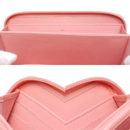 Chanel Round Zip Long Wallet Boy Chanel Coco Mark Pink Authenticity With Box