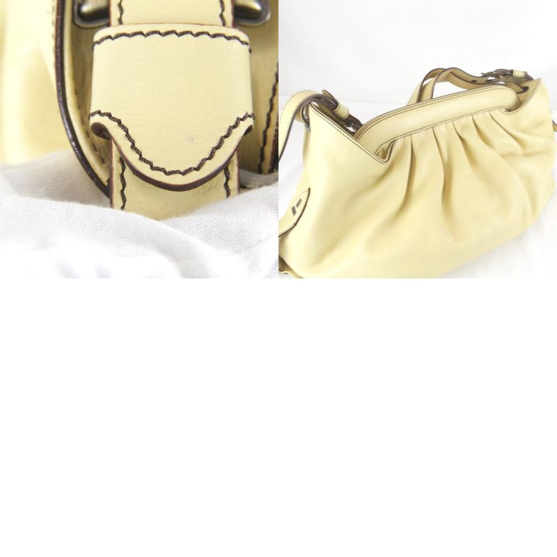 Fendi One Shoulder Bag Handbag Leather Yellow Gathered