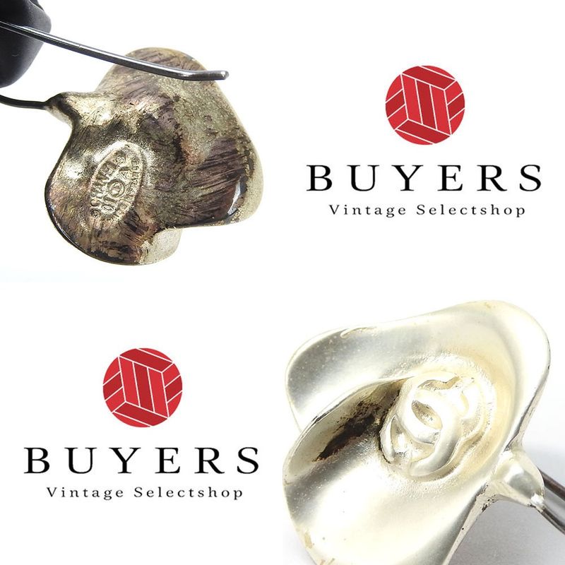 Chanel Earrings Flower Motif Coco Mark 01A Silver Plated Small Accessories