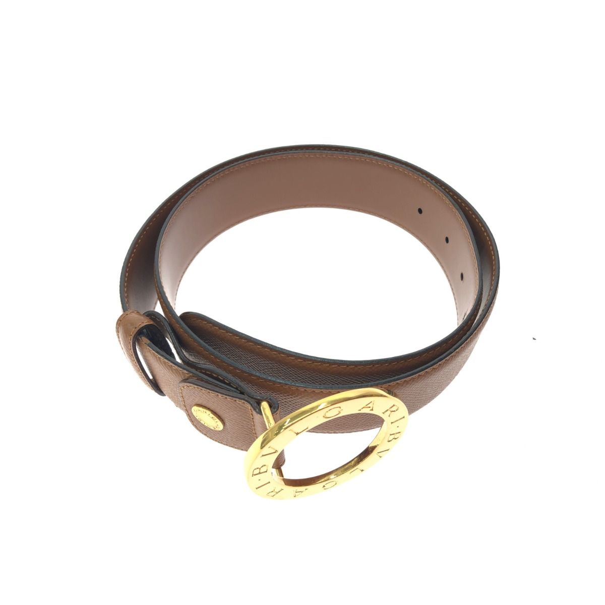 Bvlgari Men's Round Logo Buckle Belt Leather Camel 80-90cm (35.43in) Light