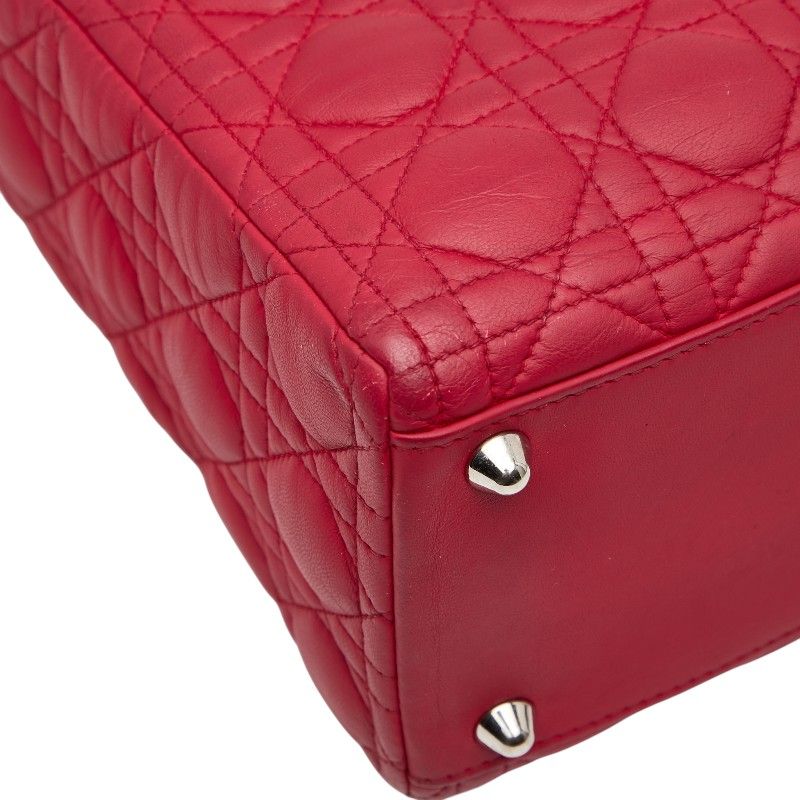 Dior Lady Dior Cannage Large Handbag Shoulder Bag 2WAY Red Leather Women's Dior