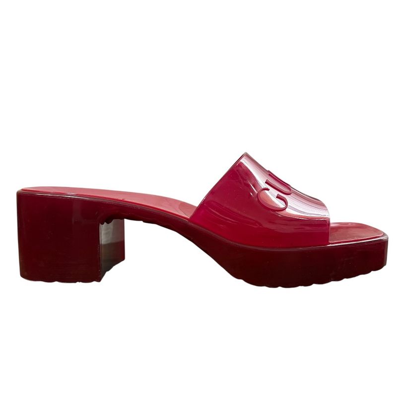 Gucci Rubber Logo Sandals 24.5cm (9.65in) Equivalent Red Women's Used