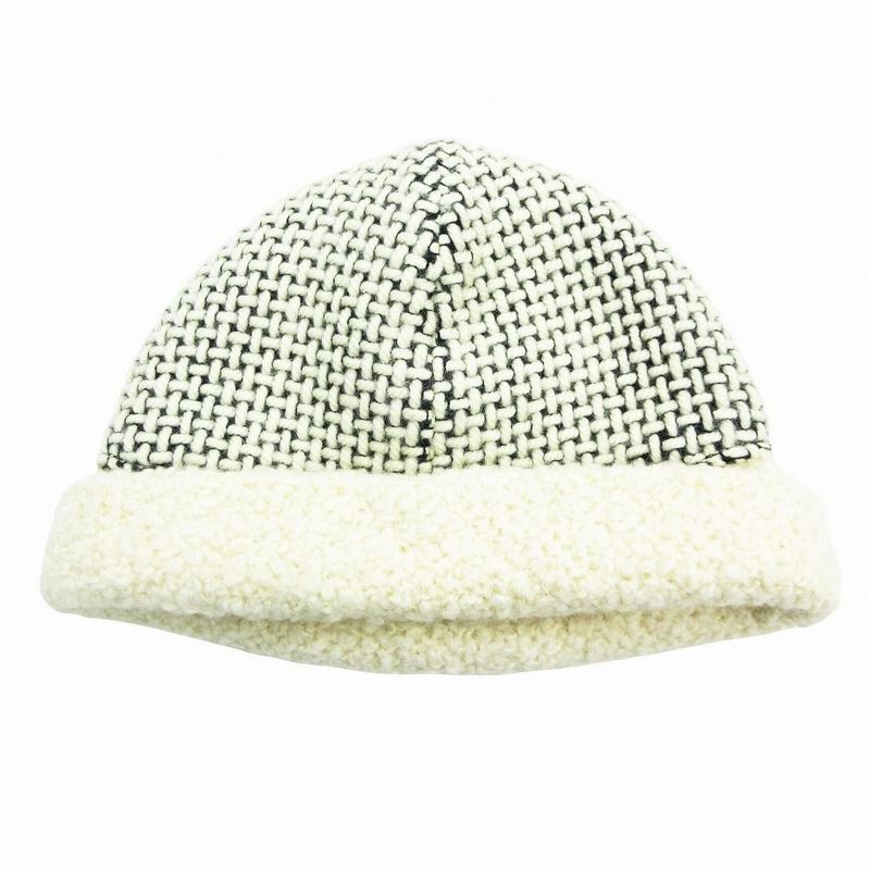 Hermes Alpaca Blend Beanie Knit Cap Hat White 2318 Size 56 Women