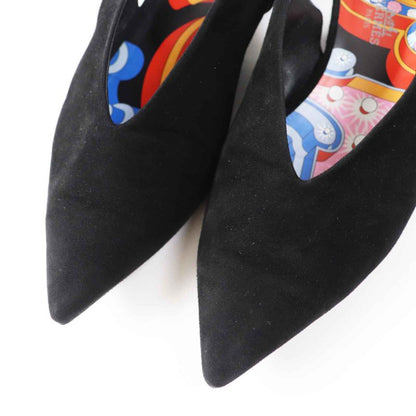 Hermes 2022 221013z Back Ribbon Pointed Toe Low Heel Suede Leather V Cut Pumps