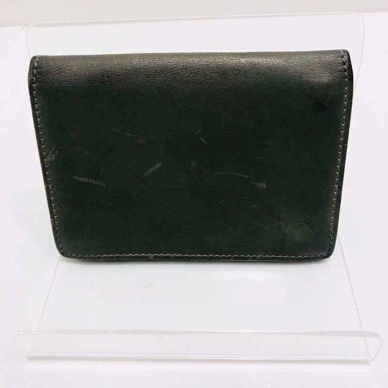 Bvlgari Bvlgari Business Card Holder Olive Leather Men's Preowned 005667
