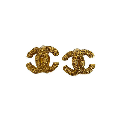 Chanel Vintage Coco Mark Lava Earrings Ear Cuff Accessories 93A
