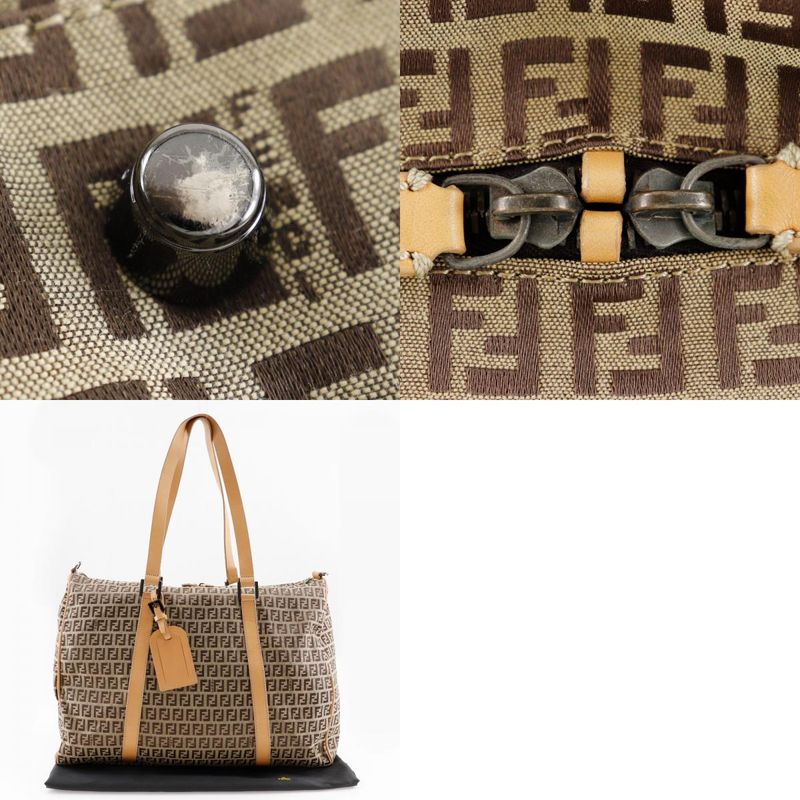 Fendi Zucchino 7vs014 Nylon Canvas And Leather Brown Unisex Boston Bag