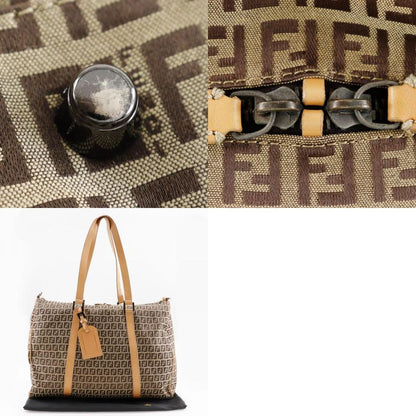 Fendi Zucchino 7vs014 Nylon Canvas And Leather Brown Unisex Boston Bag