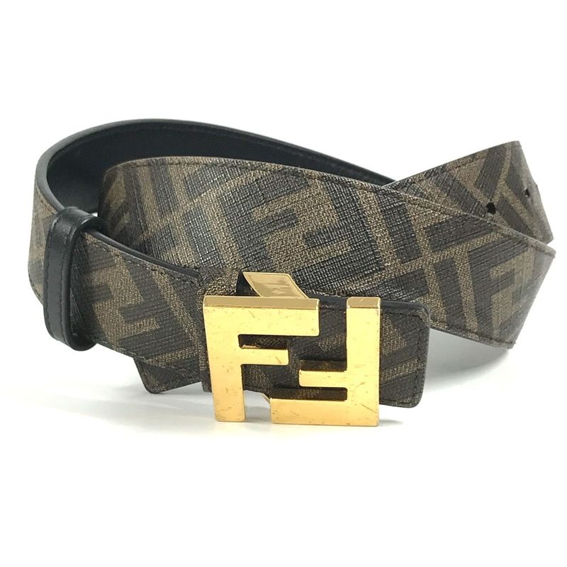 Fendi Belt Zucca Logo Leather Brown