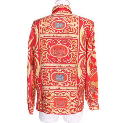Hermes Vintage 100% Silk All-over Horse Pattern Long-sleeved Shirt Blouse Top