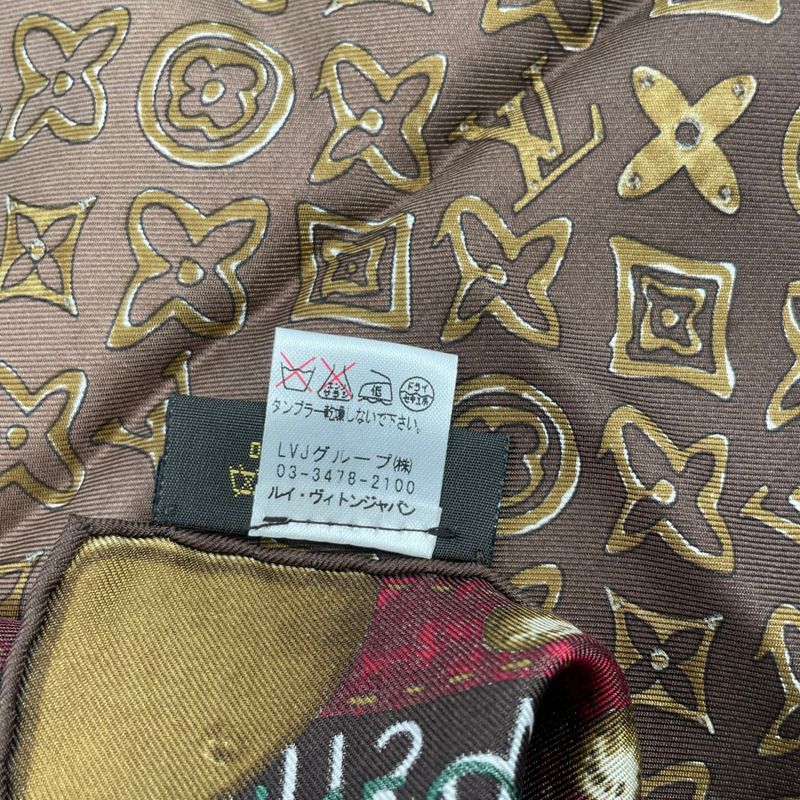 Louis Vuitton Scarf Silk Monogram Map Pattern Brown