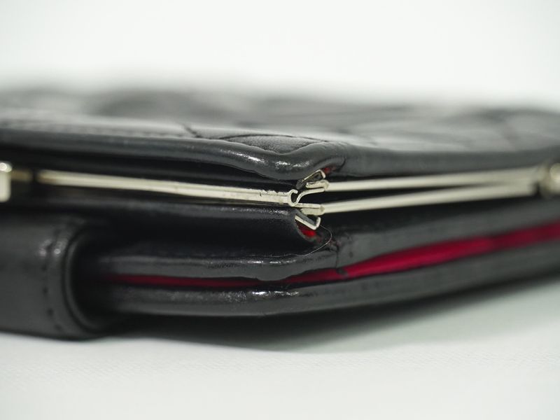 Authentic Chanel Coco Mark Cambon Line Fold Wallet Compact Wallet Leather Black