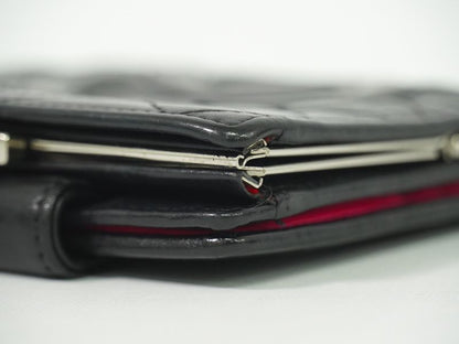 Authentic Chanel Coco Mark Cambon Line Fold Wallet Compact Wallet Leather Black
