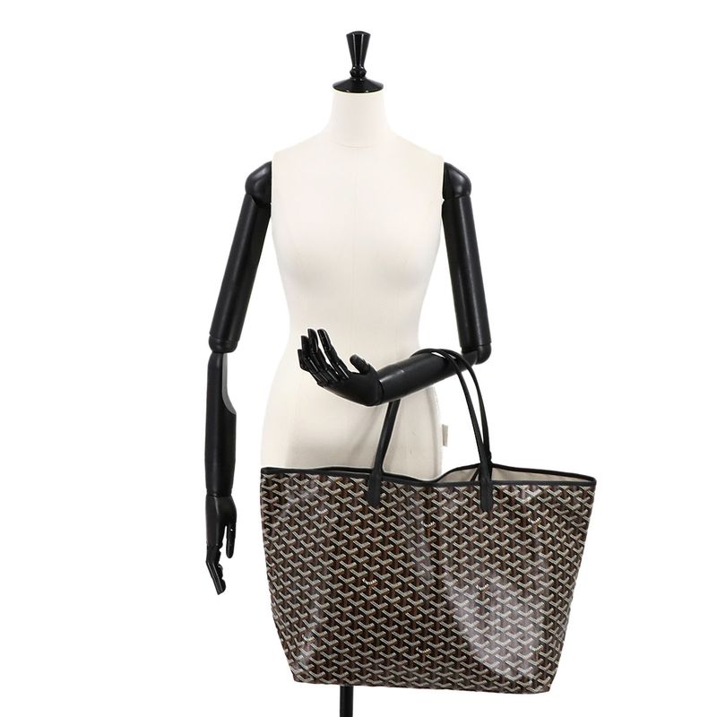 Exhibited Goyard Saint Louis GM Tote Bag Herringbone PVC Leather Black Saint