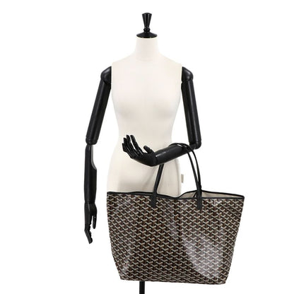 Exhibited Goyard Saint Louis GM Tote Bag Herringbone PVC Leather Black Saint