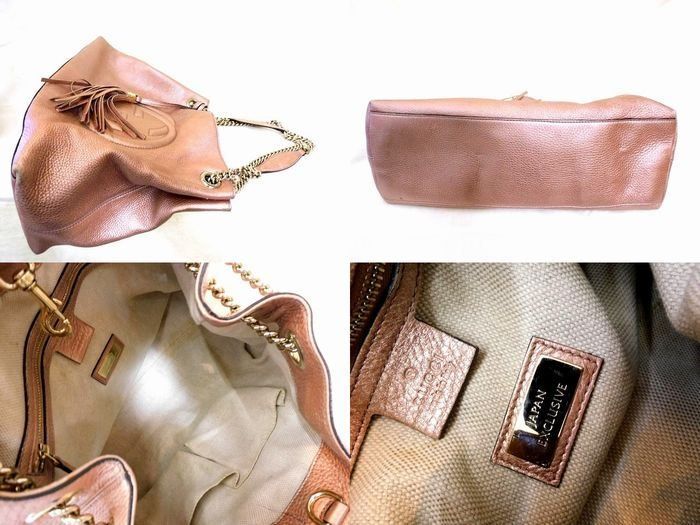 Gucci 308982 Shoulder Bag - Soho Interlocking G Pink Metallic Chain Bag Gucci
