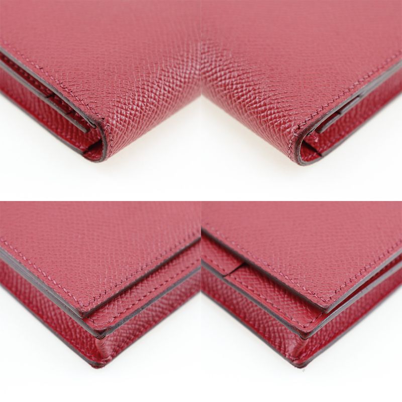 Hermes Bearn Souffle Vaux Epson Red □R Ladies Long Wallet