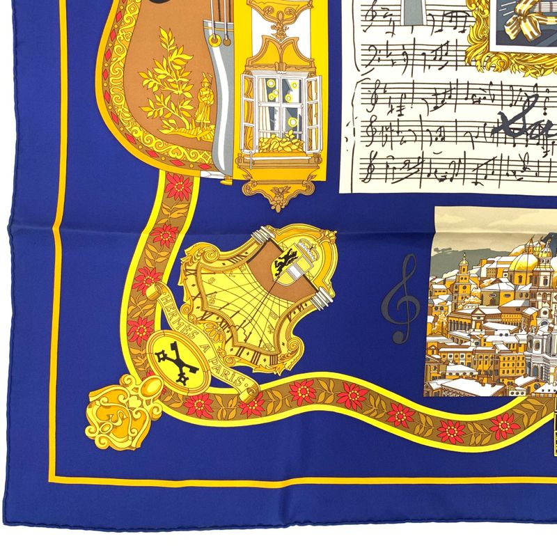 Grade Hermes Carre 90 In Salzburg Scarf 100% Silk Royal Blue