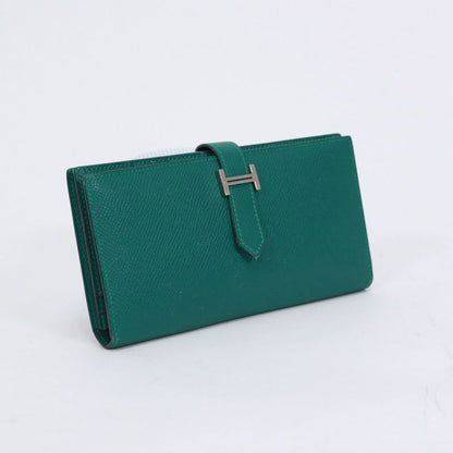 Hermes Bearn Vaux Epson Green Wallet Silver