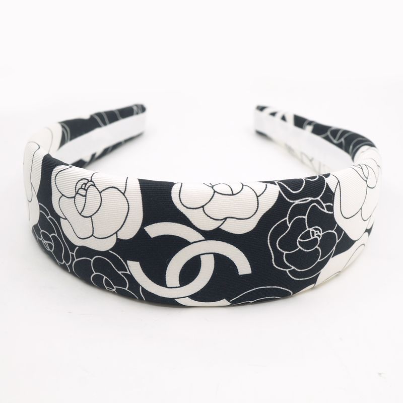 Chanel Headband Camellia 100% Silk Headband White Black Accessories