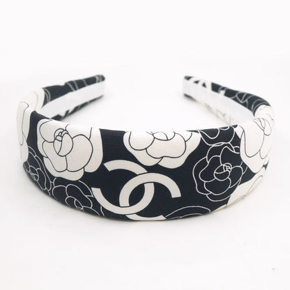 Chanel Headband Camellia 100% Silk Headband White Black Accessories