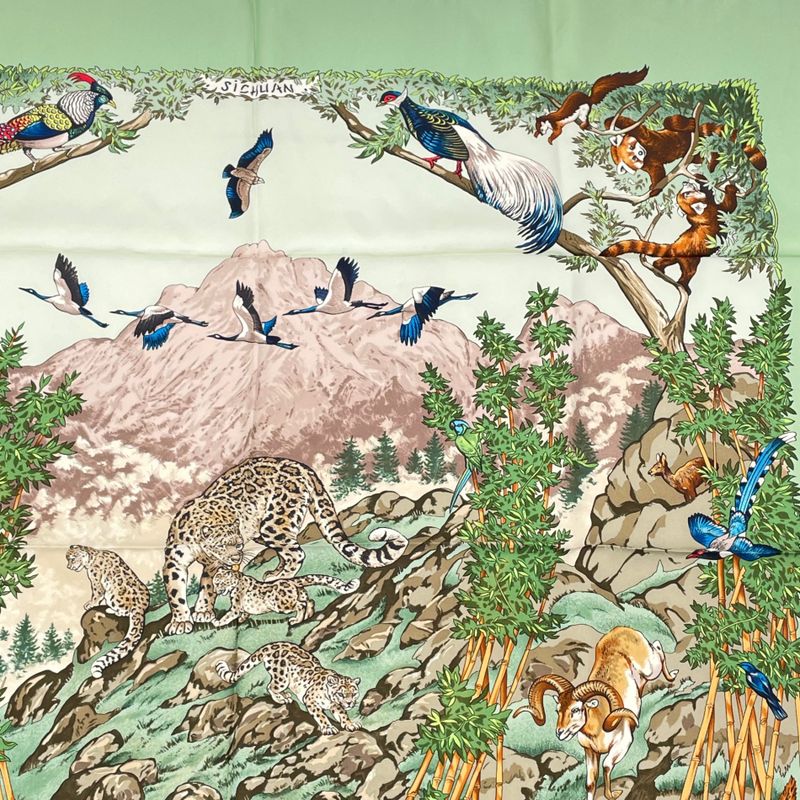 Hermes Carre 90 Sichuan Silk Scarf Green
