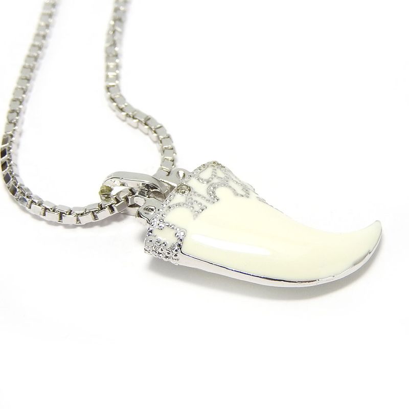 Christian Dior Necklace Metal Silver Hardware Fang Motif Plated Accessory