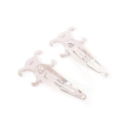 Celine Triomphe Logo Hair Clip Hair Accessory Silver With Box And Storage Bag