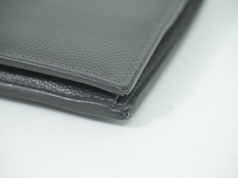 Authentic Saint Laurent Leather Fold Wallet Compact Wallet Gray 396303 Wallet