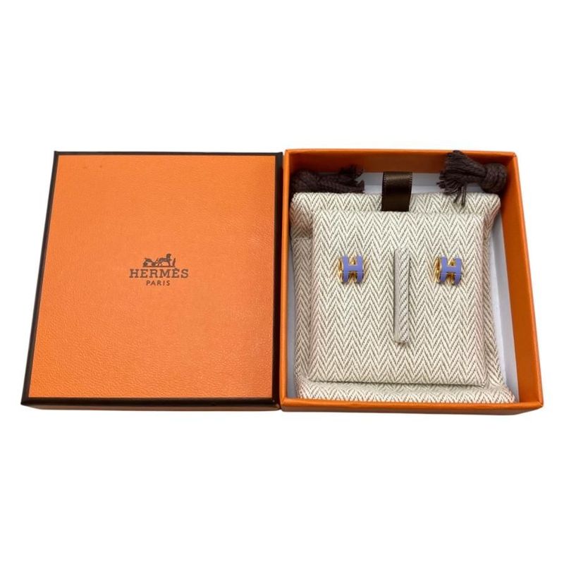 Hermes Earrings Pop Ashe Mini H608002f11 H Logo Lila Purple Gold Boucles