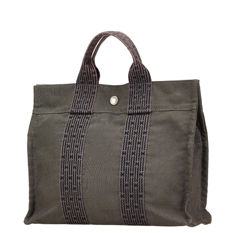 Hermes Her Line Tote PM Handbag Tote Bag Gray Black Canvas Women Hermes