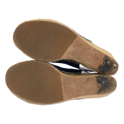 Celine Leather Espadrille Wedge Sole Sandals - 35 - Navy Beige - Women's