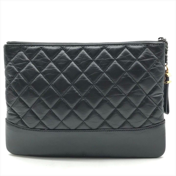 Chanel CC Logo Quilted Gabriel Lambskin Hand Clutch Black