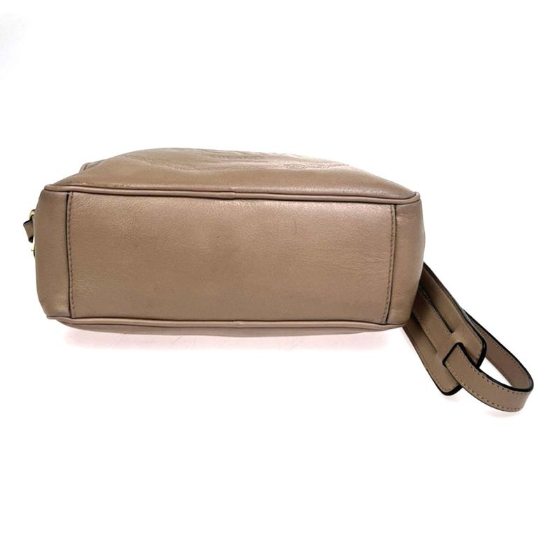 Prada Shoulder Bag Logo Shape Stamped Beige Leather 25ka868