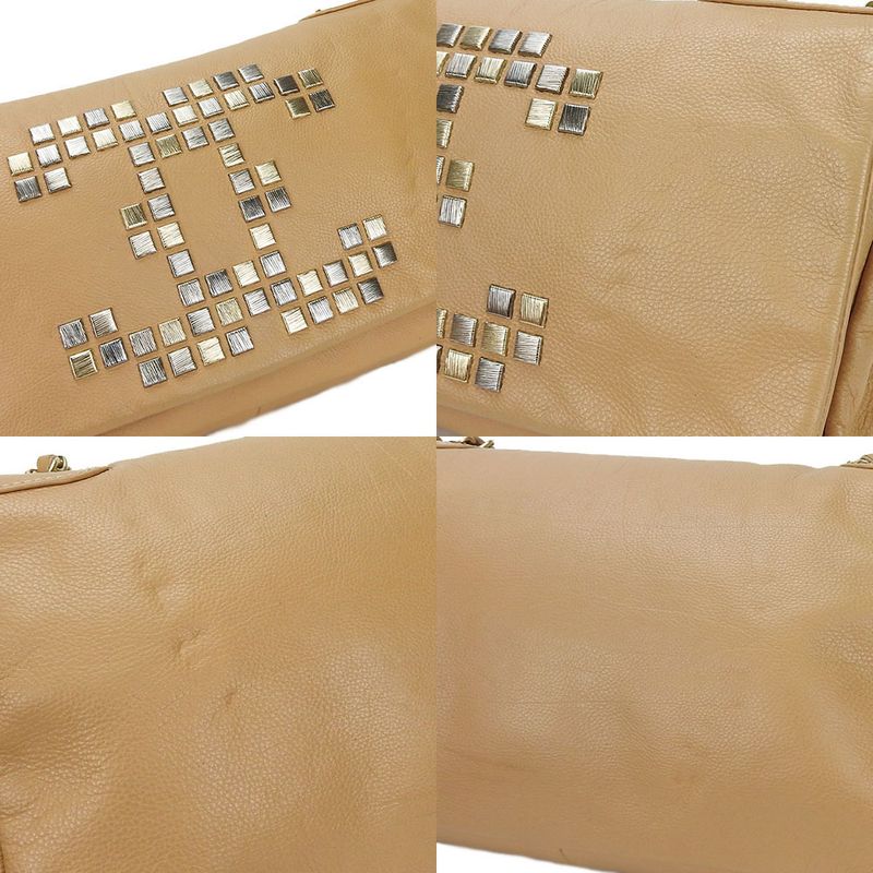 Chanel Shoulder Bag Chain Shoulder Coco Mark Leather Beige Studded Shoulder