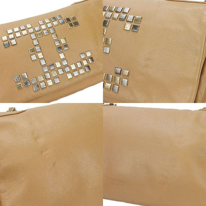 Chanel Shoulder Bag Chain Shoulder Coco Mark Leather Beige Studded Shoulder