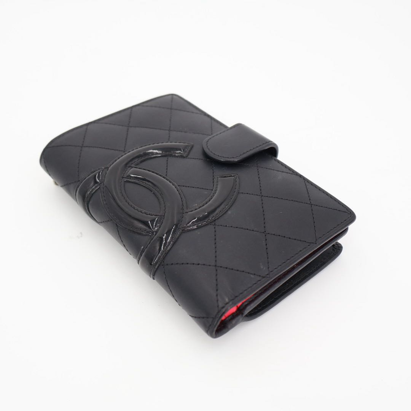 Chanel Coco Cambon Leather Bifold Wallet Black Ladies Brand