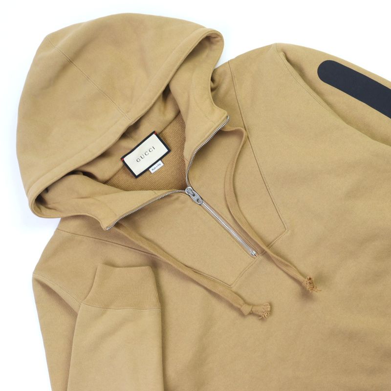 Gucci 20AW 627079 100% Cotton Interlocking G Logo Print Half Zip Hoodie Camel