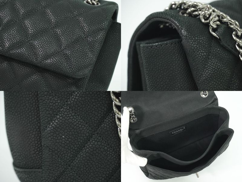 Authentic Chanel Matelasse Coco Mark Chain Shoulder Bag Pochette Soft Caviar