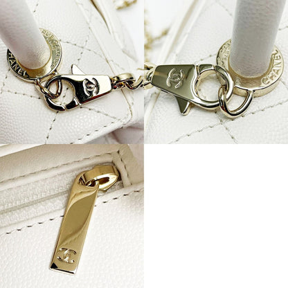 Chanel Coco Handle As2215 White 2way Bag Matelasse Caviar Skin Ladies Gold