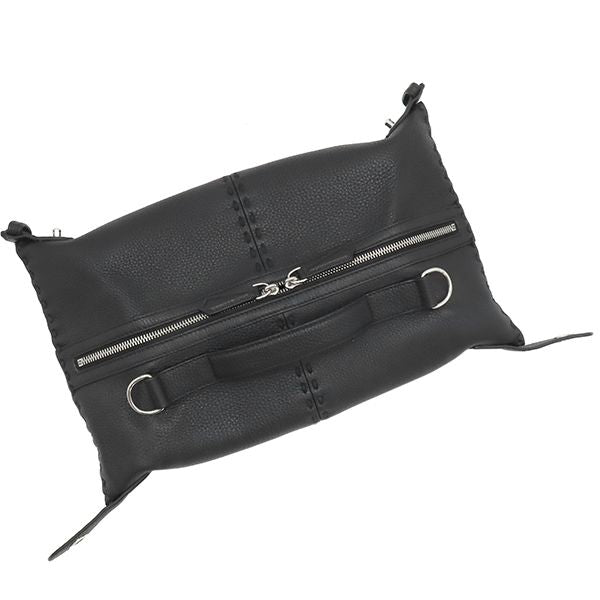 Fendi 2way Bag Selleria Siesta Small Calf Leather Black Silver Hardware Black