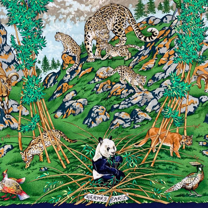 Hermes Carre 90 Sichlian Sichuan Sicilian Animal Scarf 100% Silk Navy