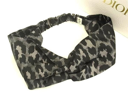 Christian Dior Canvas Leopard Pattern Headband Hair Accessory Grey Fa4206