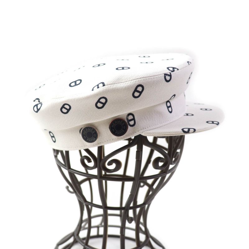 Hermes Vauban Toile Ashe Serie Hardware Chaine D'ancre Casket White Navy 56