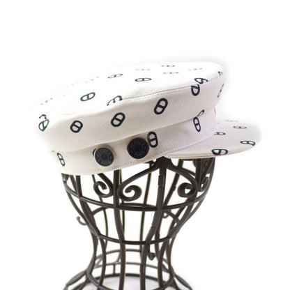 Hermes Vauban Toile Ashe Serie Hardware Chaine D'ancre Casket White Navy 56